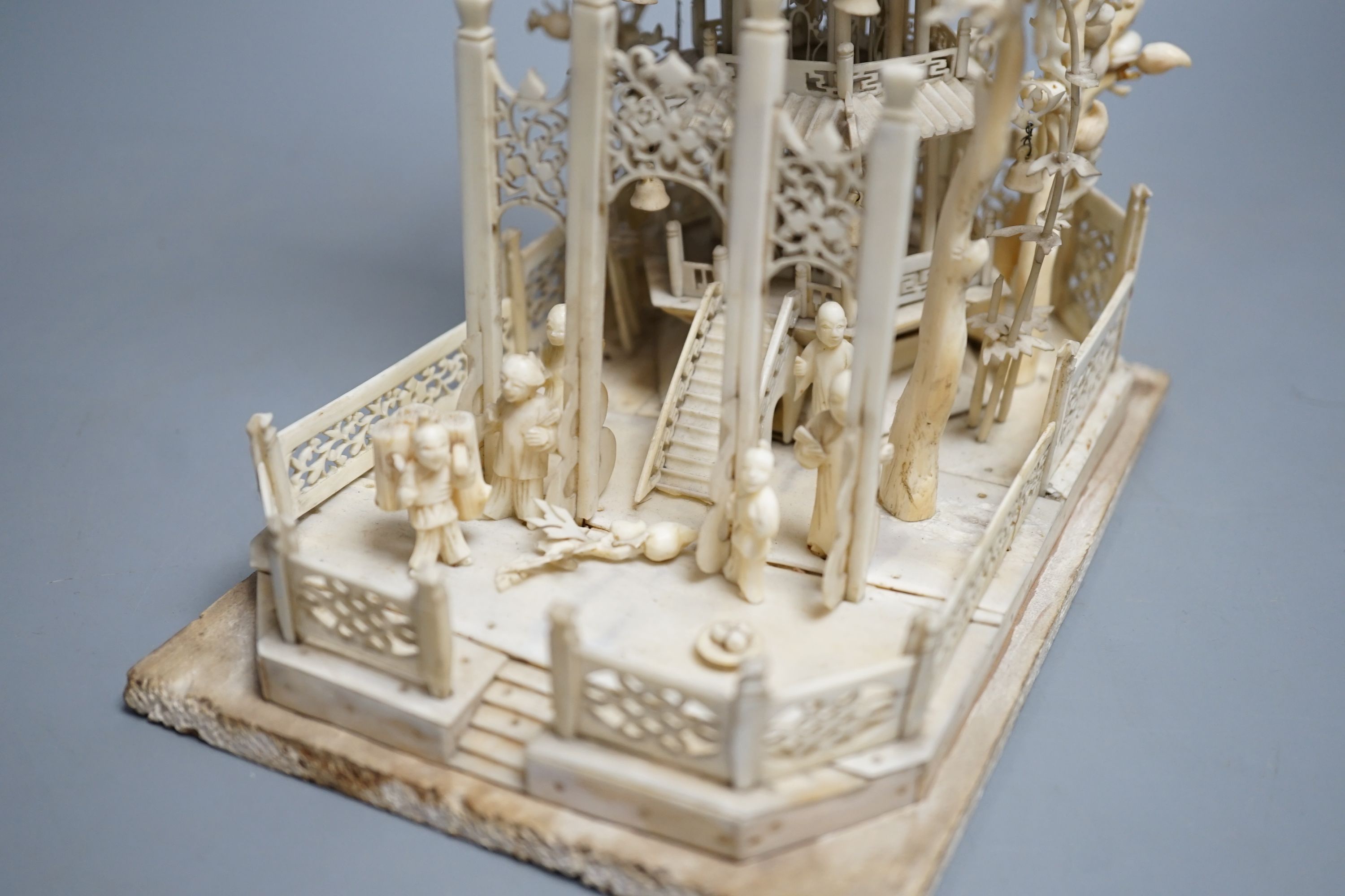 An early 19th century century Chinese carved ivory model of a seven-tiered pagoda 33cm